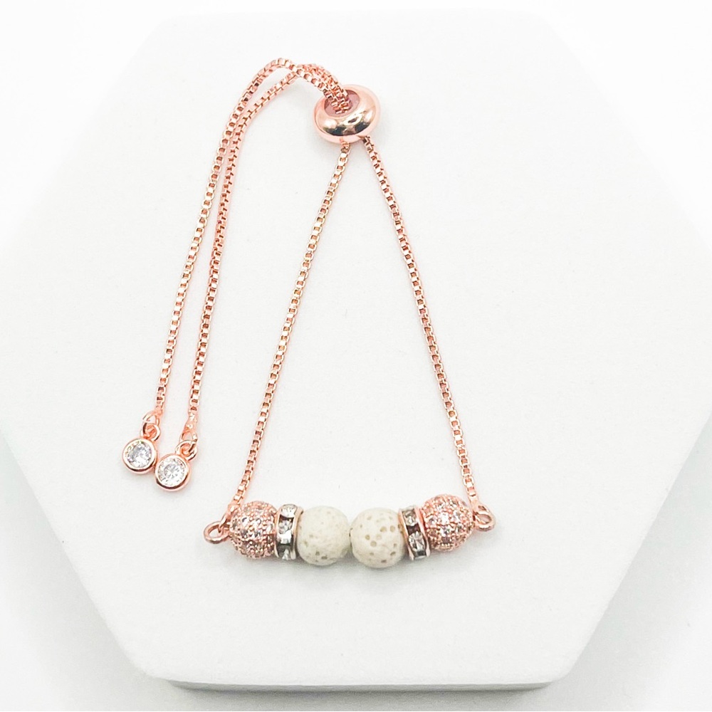 Rose Gold Adjustable Lava Stone Bracelet with Mini Size Crystal Accents